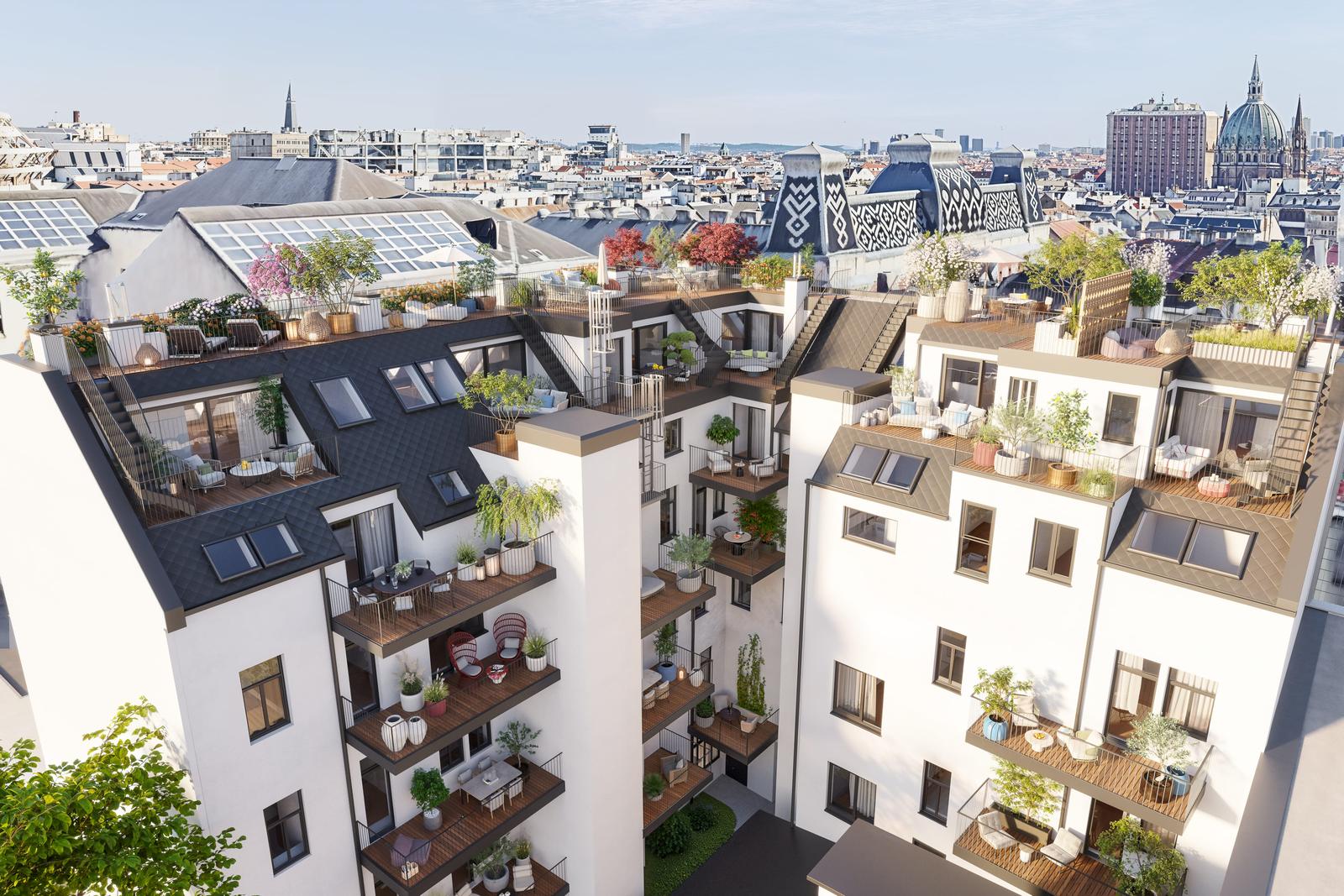 Straßenansicht des sanierten Gründerzeithauses Rose Nine