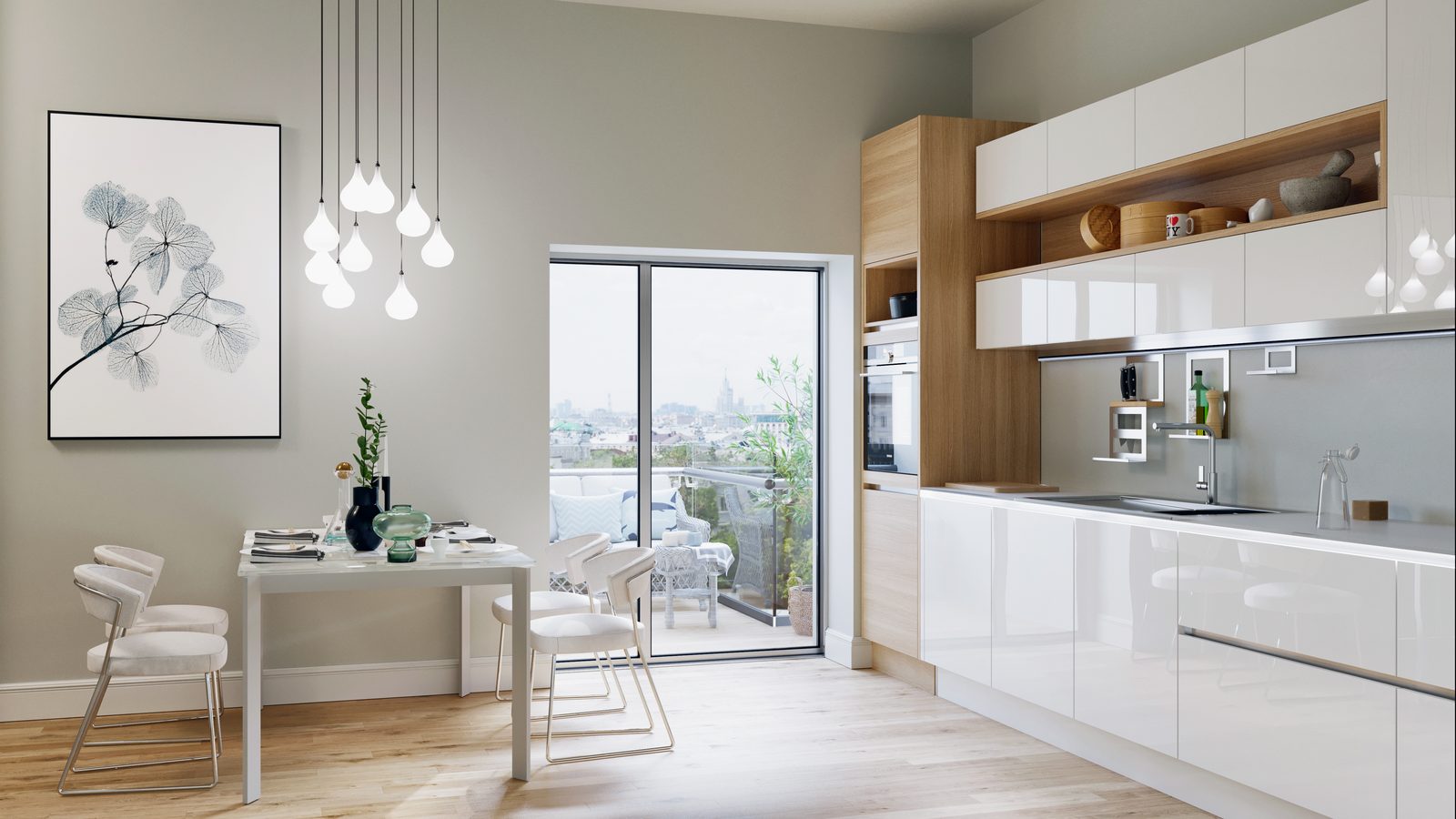 Offene Küche einer Dachgeschoßwohnung in der Meiselstraße 9